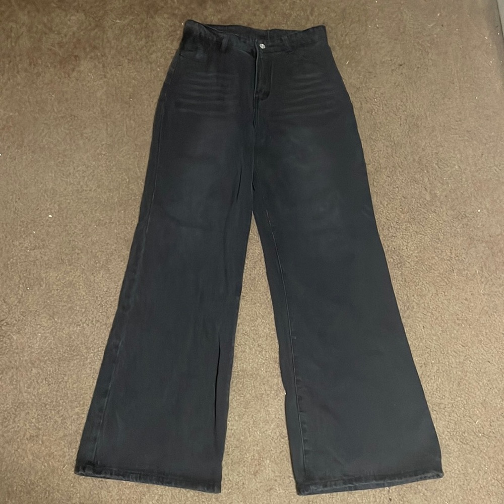 Black high rise wide leg jeans